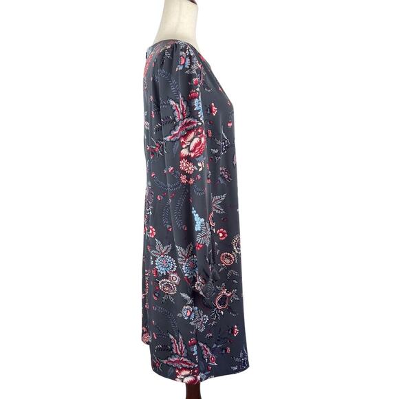 LOFT NOUVEAU GARDEN FLORAL LONG SLEEVE CASUAL SHIFT DRESS IN GRAY WOMEN'S SIZE 8 - Picture 4 of 15